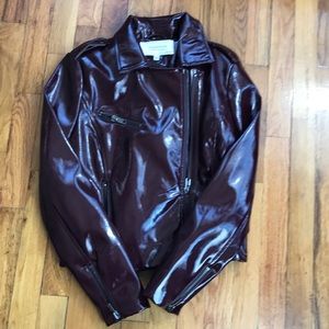 Maroon Polyurethane Moto Jacket